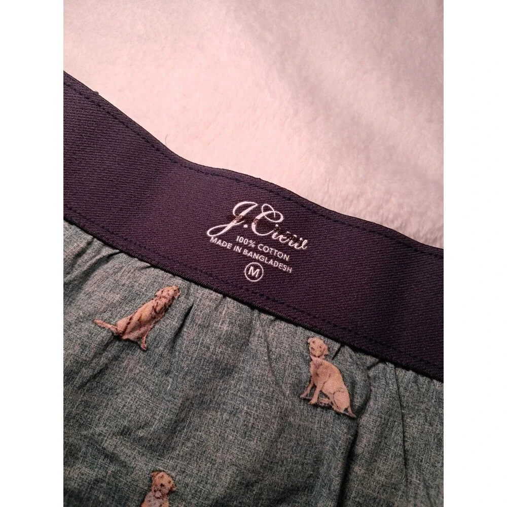 NEW J.Crew Dog Printed Boxers Dark Green Button Fly 100% Cotton CM219 Size M
